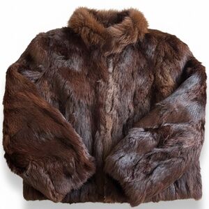 Luxurious Brown 100% Rabbit Fur Bomber Jacket Sz Medium